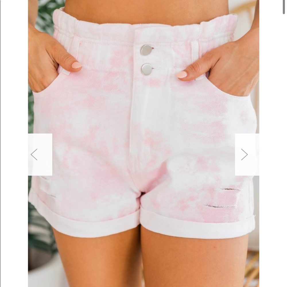Pink Lily pink tie dyed denim shorts